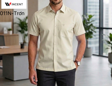 Áo Sơ Mi Nam Ngắn Tay Có Túi Vạt Ngang Xẻ Tà SM 011N