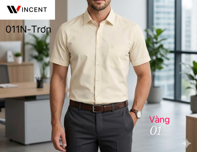 Áo Sơ Mi Nam Ngắn Tay Có Túi Vạt Ngang Xẻ Tà SM 011N