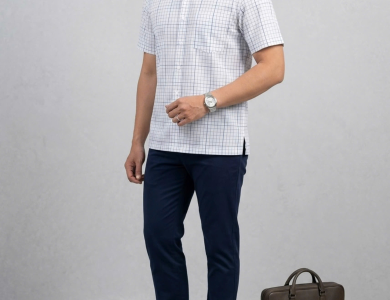 Áo Sơ Mi Nam Cao Cấp Ngắn Tay Vạt Ngang Có Xẻ Tà SM 011N _ Sọc