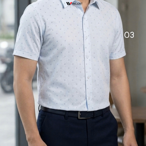 Áo Sơ Mi Tay Ngắn Không Túi Hoạ Tiết SM 019_B