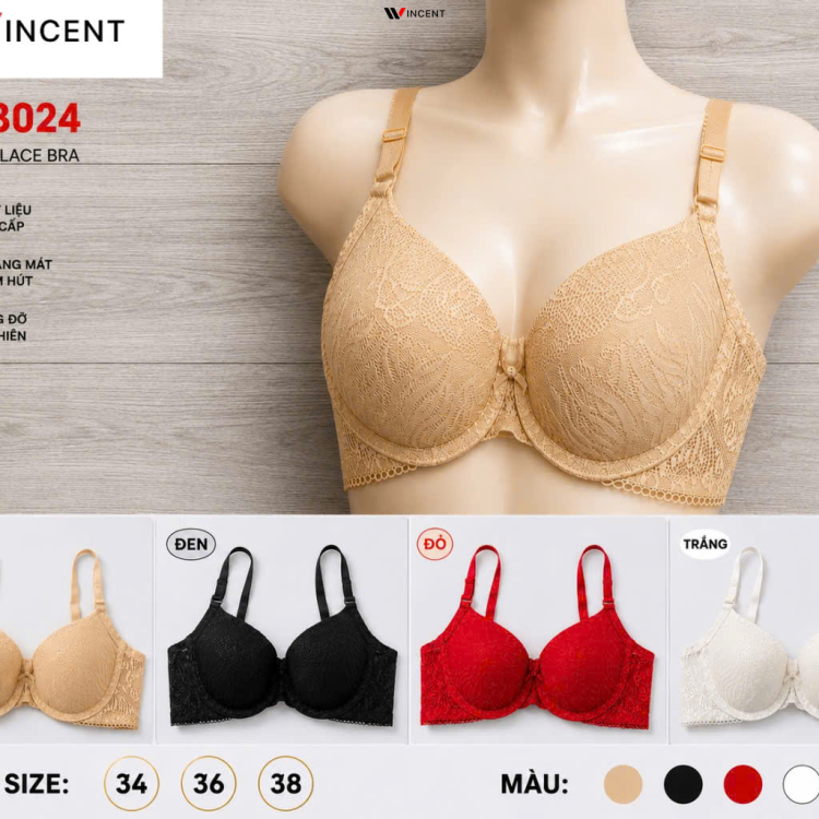 Áo ngực đệm mỏng thoáng khí phối ren- QP 3024