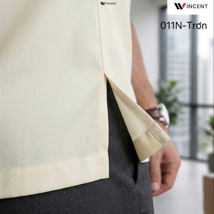 Áo Sơ Mi Nam Ngắn Tay Có Túi Vạt Ngang Xẻ Tà SM 011N
