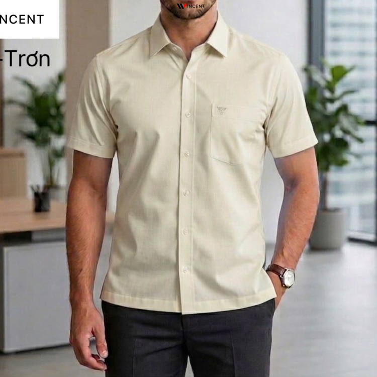 Áo Sơ Mi Nam Ngắn Tay Có Túi Vạt Ngang Xẻ Tà SM 011N