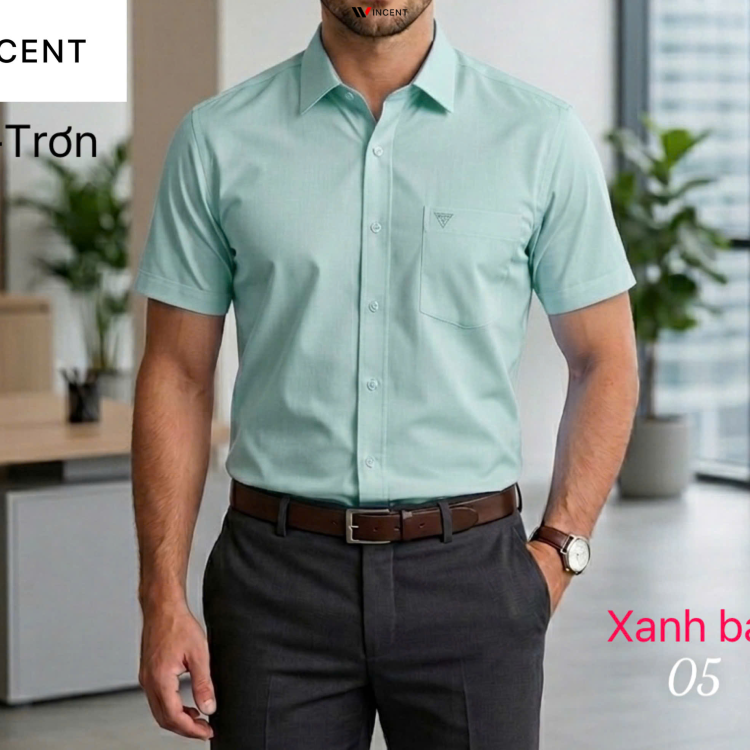 Áo Sơ Mi Nam Ngắn Tay Có Túi Vạt Ngang Xẻ Tà SM 011N