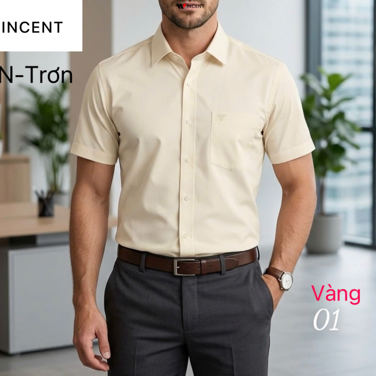Áo Sơ Mi Nam Ngắn Tay Có Túi Vạt Ngang Xẻ Tà SM 011N