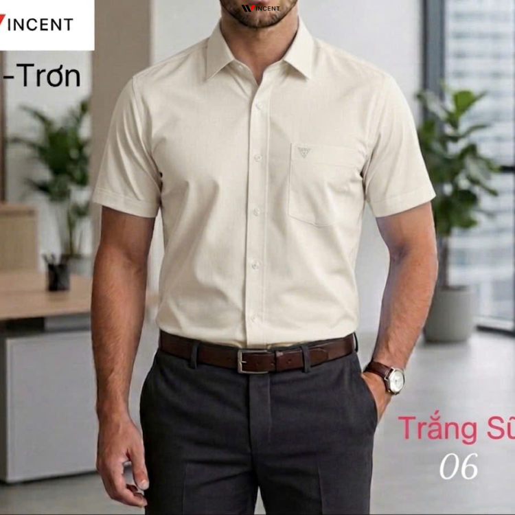 Áo Sơ Mi Nam Ngắn Tay Có Túi Vạt Ngang Xẻ Tà SM 011N