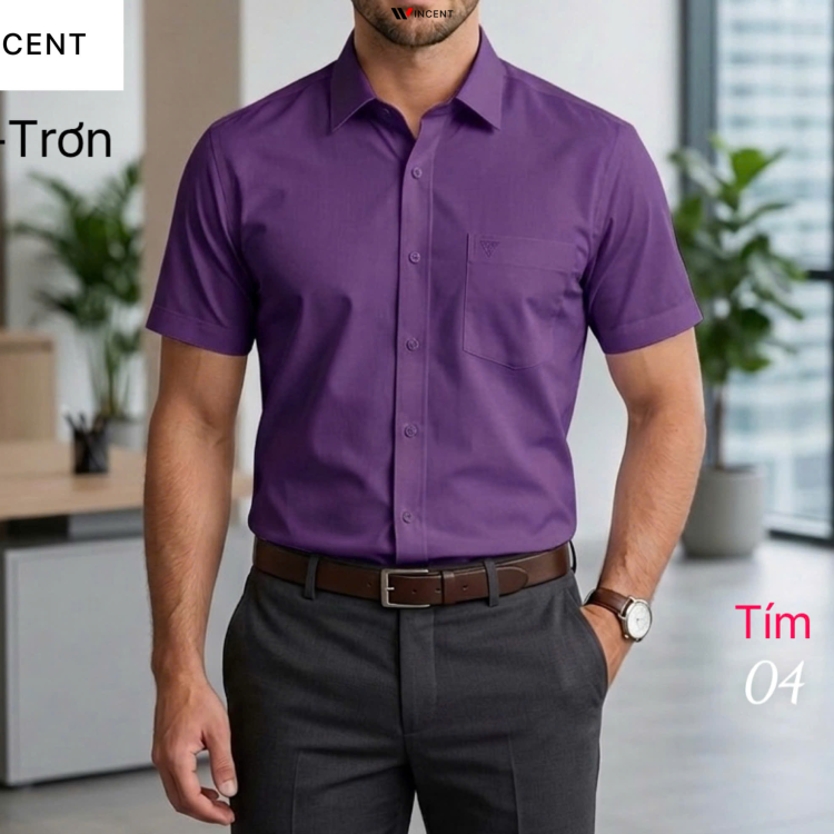 Áo Sơ Mi Nam Ngắn Tay Có Túi Vạt Ngang Xẻ Tà SM 011N