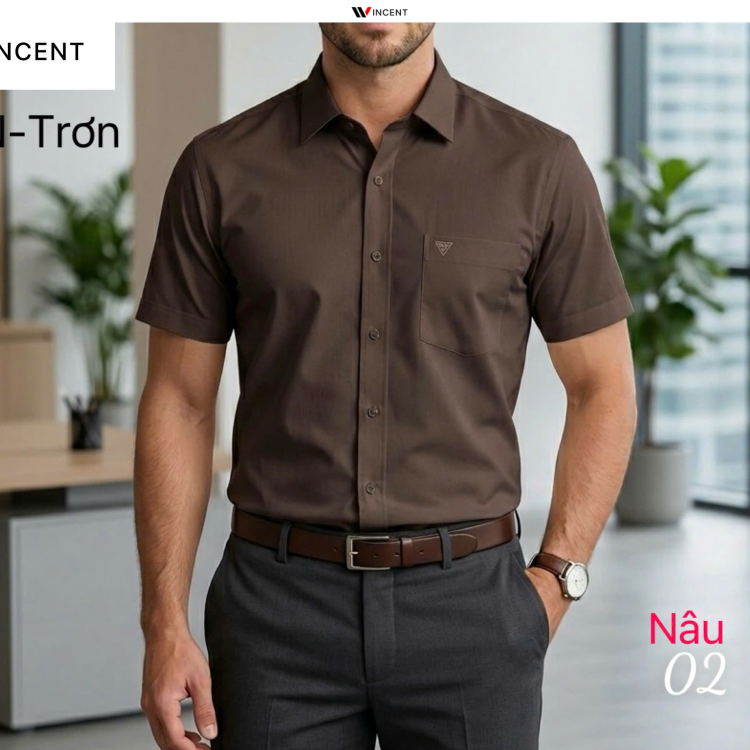 Áo Sơ Mi Nam Ngắn Tay Có Túi Vạt Ngang Xẻ Tà SM 011N