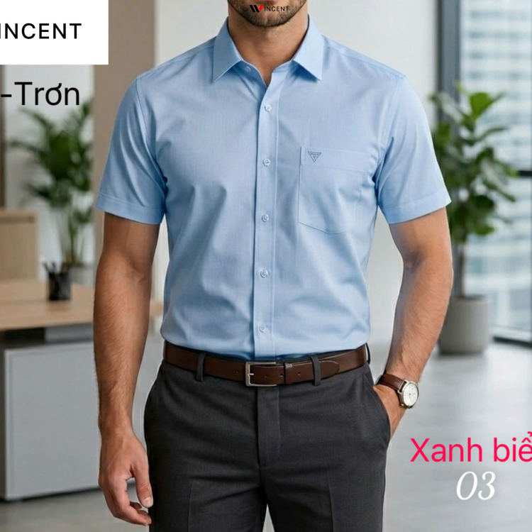 Áo Sơ Mi Nam Ngắn Tay Có Túi Vạt Ngang Xẻ Tà SM 011N