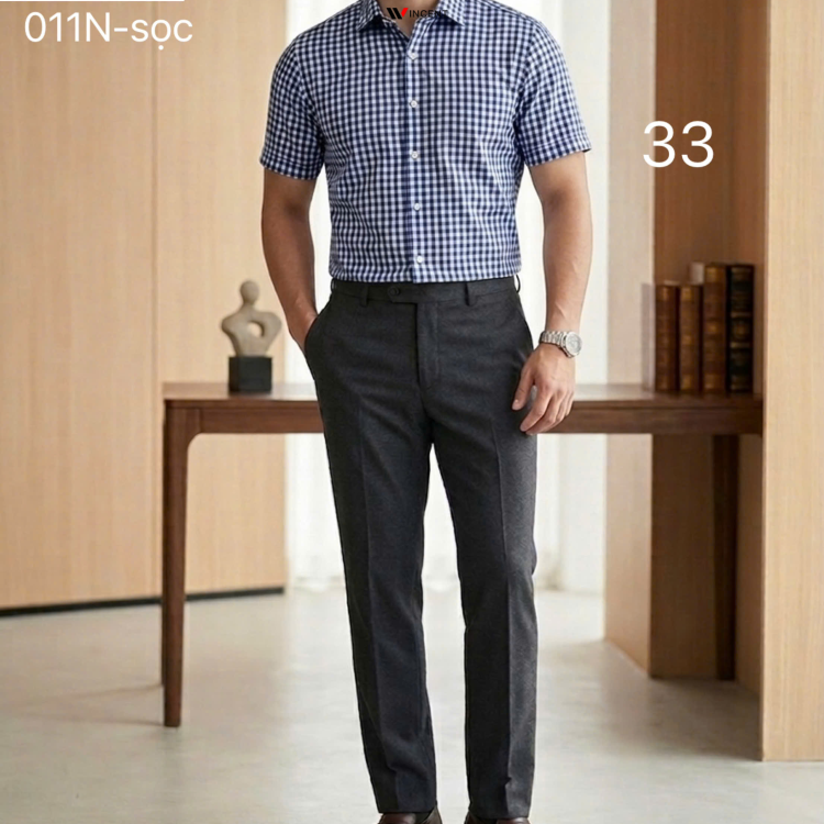 Áo Sơ Mi Nam Cao Cấp Ngắn Tay Vạt Ngang Có Xẻ Tà SM 011N _ Sọc