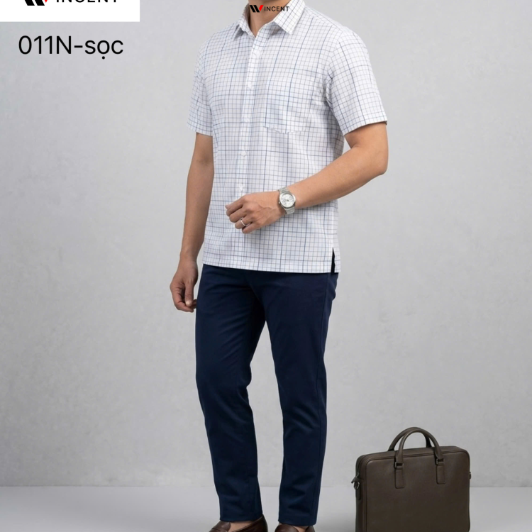 Áo Sơ Mi Nam Cao Cấp Ngắn Tay Vạt Ngang Có Xẻ Tà SM 011N _ Sọc
