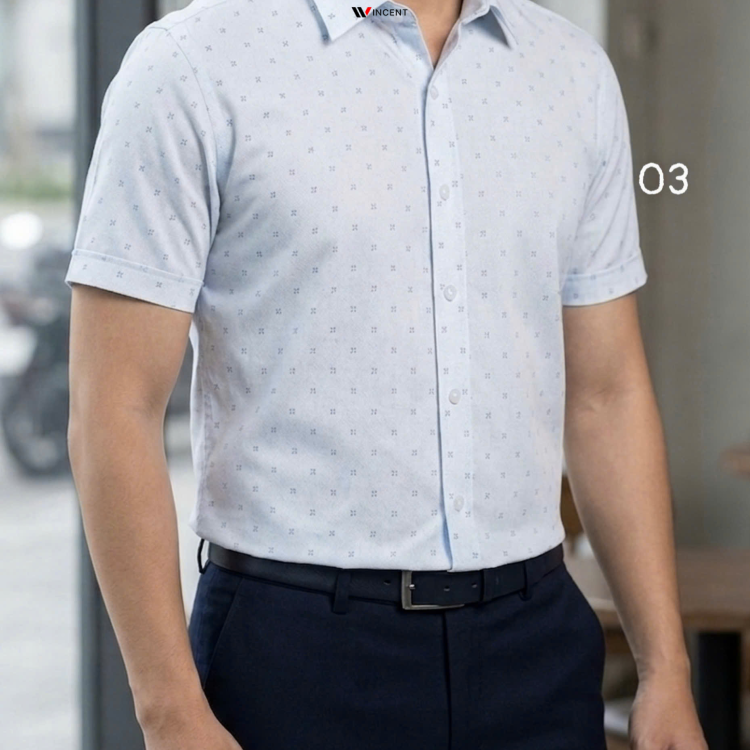 Áo Sơ Mi Tay Ngắn Không Túi Hoạ Tiết SM 019N_B