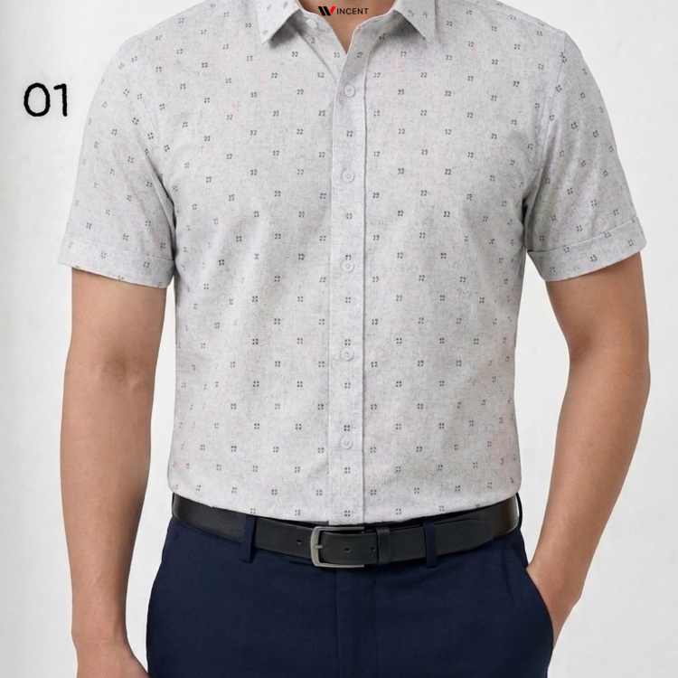 Áo Sơ Mi Tay Ngắn Không Túi Hoạ Tiết SM 019N_B