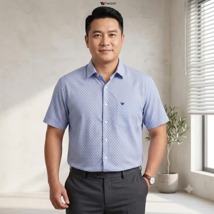 Áo Sơ Mi Nam Cao Cấp Ngắn Tay Vạt Ngang Có Xẻ Tà SM 011N Sọc - Wincent Việt Nam