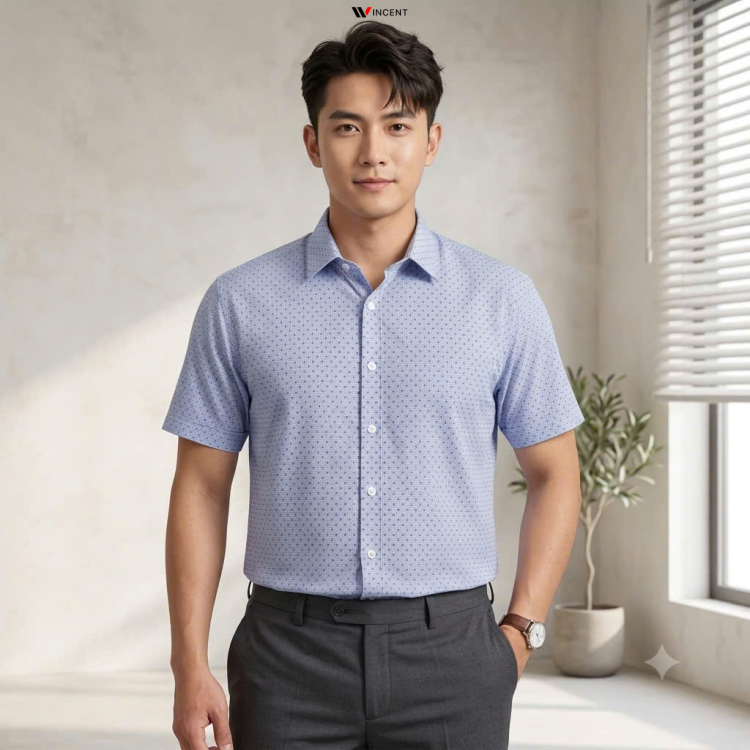 Áo Sơ Mi Nam Ngắn Tay Không Túi Vạt Bầu SM 018N -Wincent Việt Nam