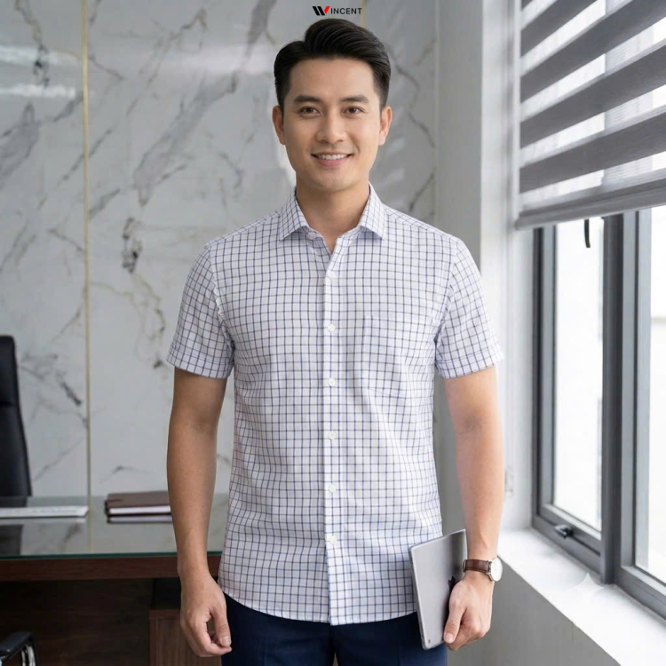 Áo Sơ Mi Nam Ngắn Tay Không Túi Vạt Bầu SM 018N -Wincent Việt Nam