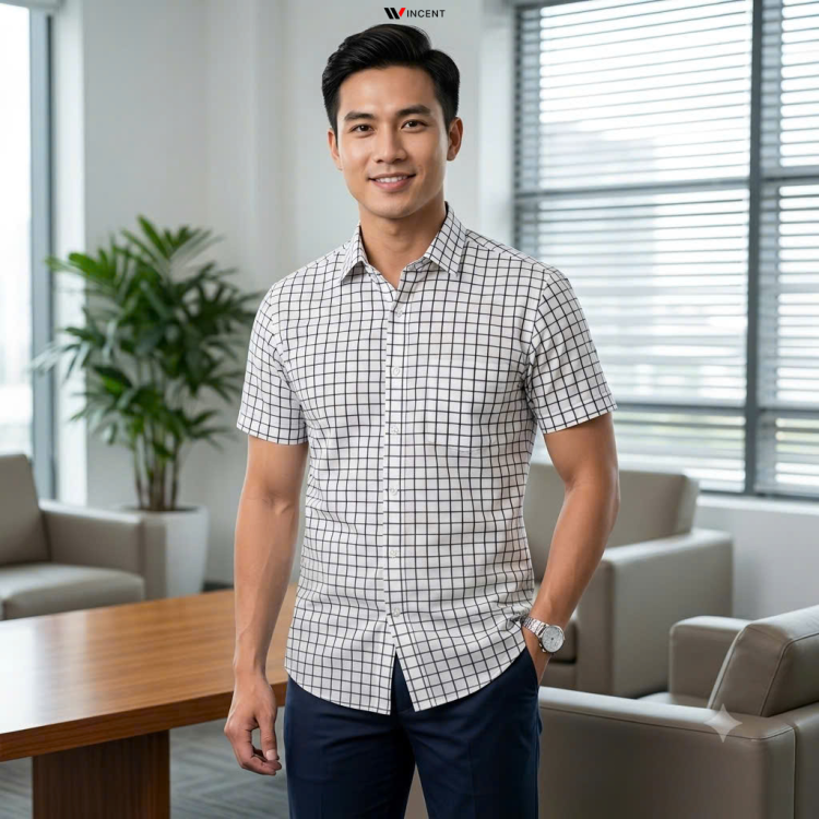 Áo Sơ Mi Nam Ngắn Tay Không Túi Vạt Bầu SM 018N -Wincent Việt Nam